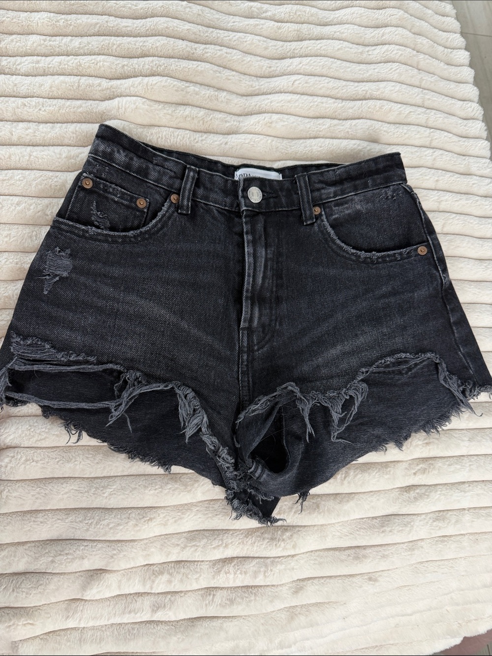 Zara Distressed Black Denim Jean Shorts